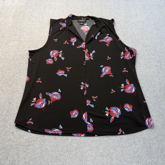 Liz Claiborne Shirt Womens XXL Black Floral V Neck Stretch Office Professional - Picture 1 of 7